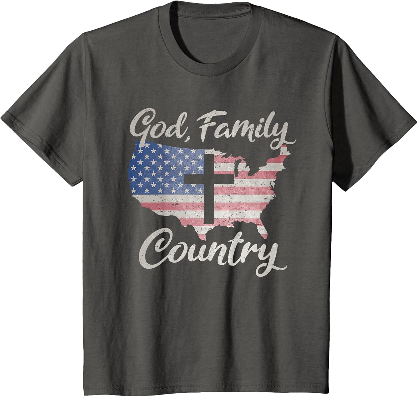 GOD Family Country Christian Cross Vintage USA American Flag