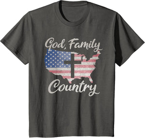 GOD Family Country Christian Cross Vintage USA American Flag