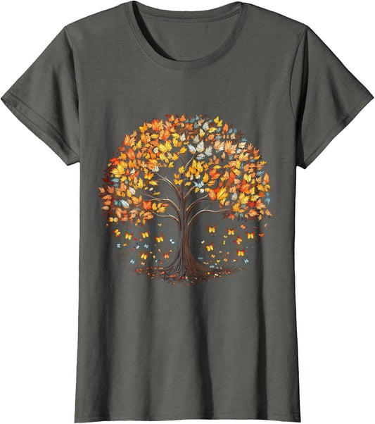 Fall Autumn Falling Leaves with Tree and Butterfly