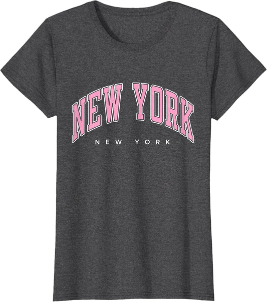 New York New York NY Varsity Style Pink Text