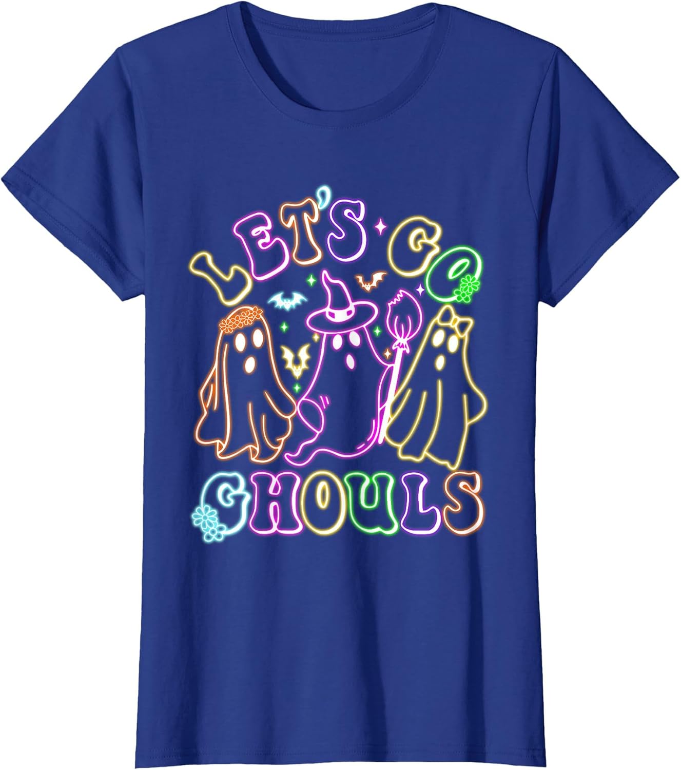 Retro Lets Go Ghouls Halloween Spooky Ghost Colorful Glowing