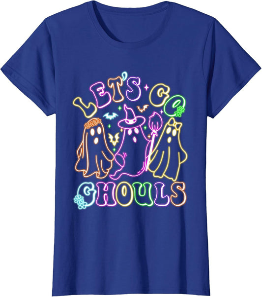 Retro Lets Go Ghouls Halloween Spooky Ghost Colorful Glowing