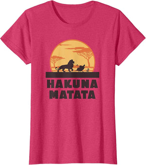 Disney The Lion King Hakuna Matata Crew Sideview Silhouettes , Women, Red Heather, 3X-Large