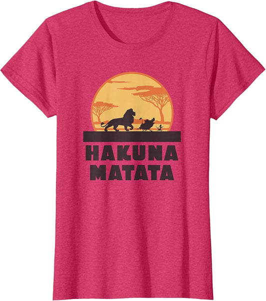 Disney The Lion King Hakuna Matata Crew Sideview Silhouettes , Women, Red Heather, 3X-Large