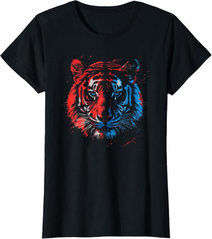 Red White and Blue Tiger Face on Black Men Women Kids