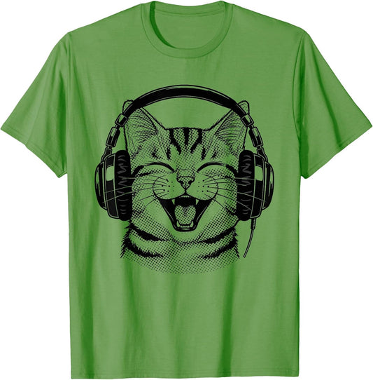 Cute Headphones Cat Funny Silly Music Cat Lover