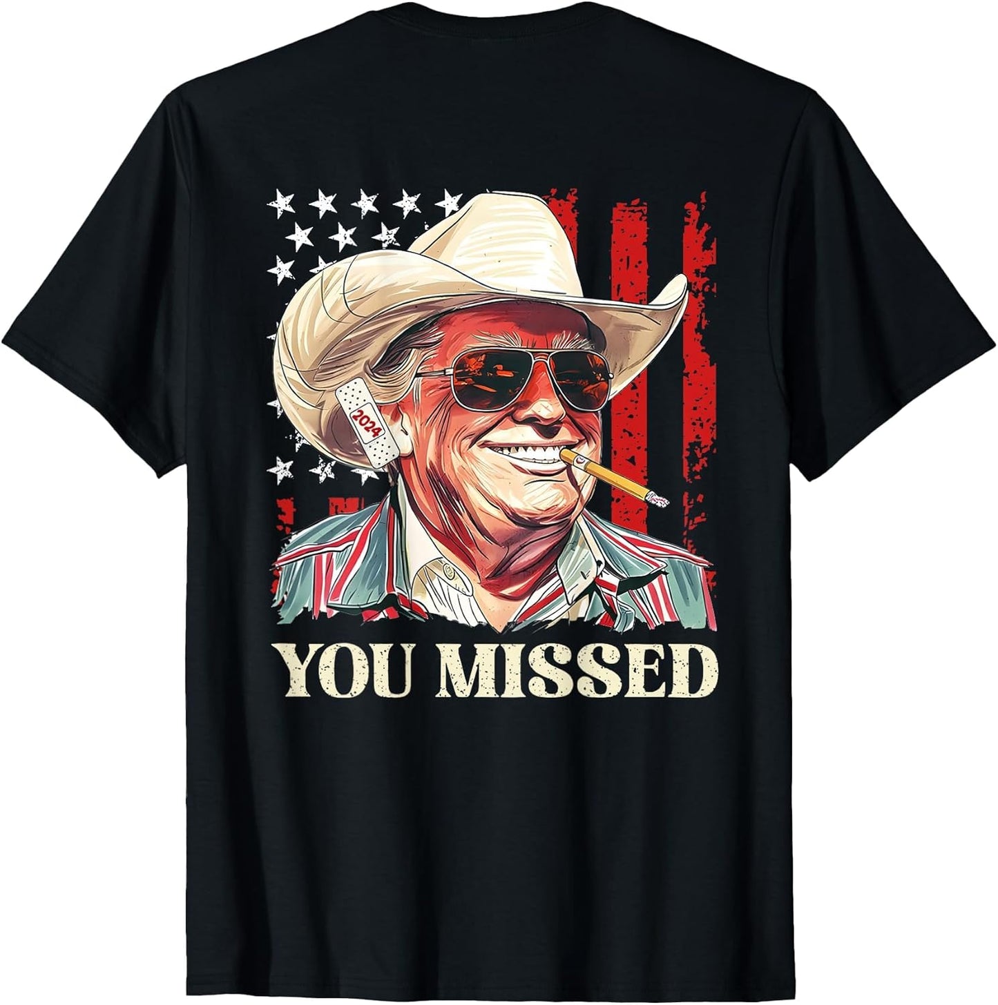 Western Trump Cowboy You Missed Trump 2024 Flag (On Back)
