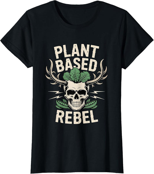 Plant Based Rebel Vegan Skull Design Funny Vegetarian