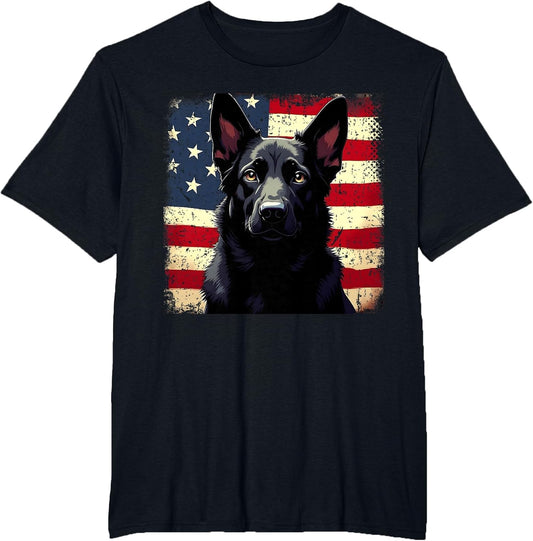 Patriotic Black German Shepherd USA American Flag Dog Lover