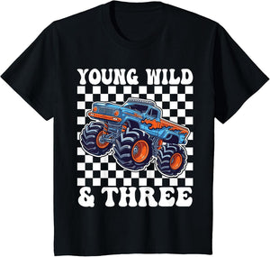 3rd Birthday Monster Truck Young Wild and Three 3 Year Old