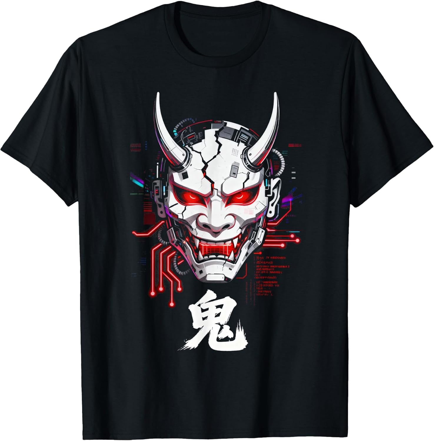 Cyberpunk Oni Mask Glitch Japanese Kanji Sci-Fi