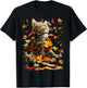 Cute Tabby Cat Fall Leaves Meditating Animal Yoga Autumn Art