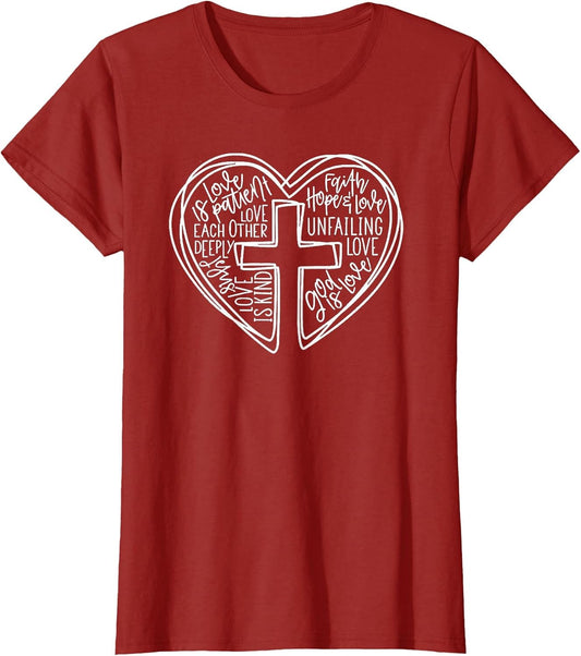 Easter Christian Heart Shirt Jesus is Love Word Heart Cross