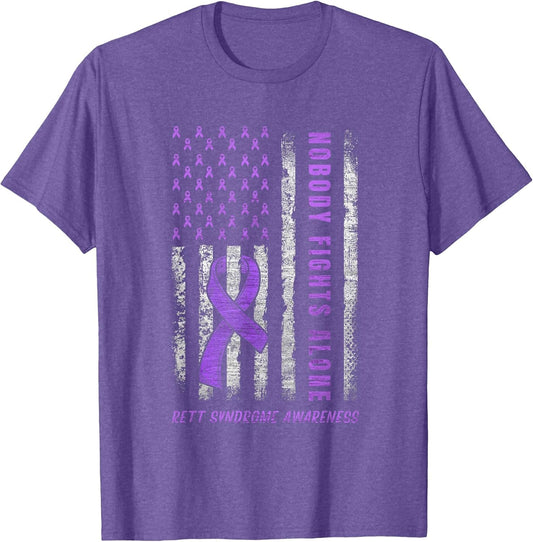 Purple Ribbon Nobody Fights Alone USA Flag Rett Syndrome
