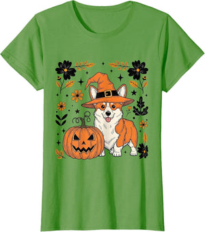 Cute Corgi Halloween Costume Pumpkin Flowers Fall