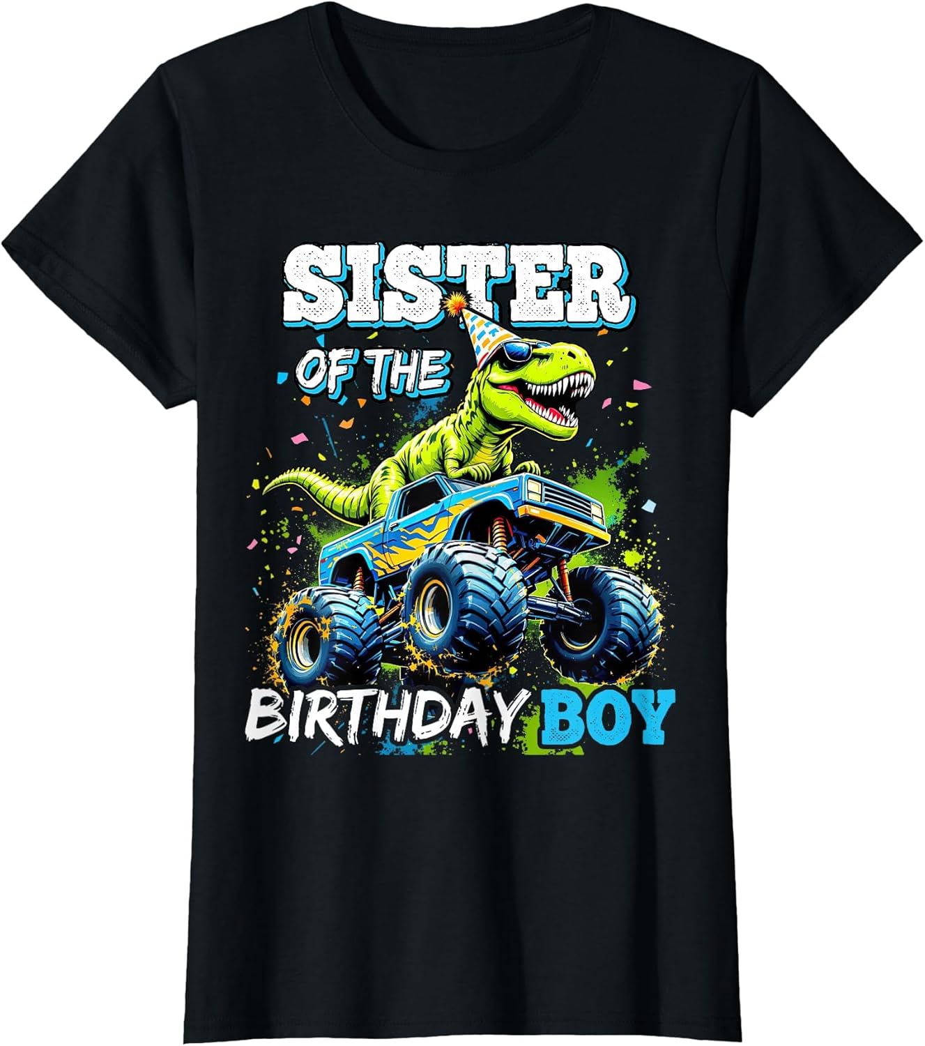 Sister of The Birthday Boy Monster Truck Dinosaur Party
