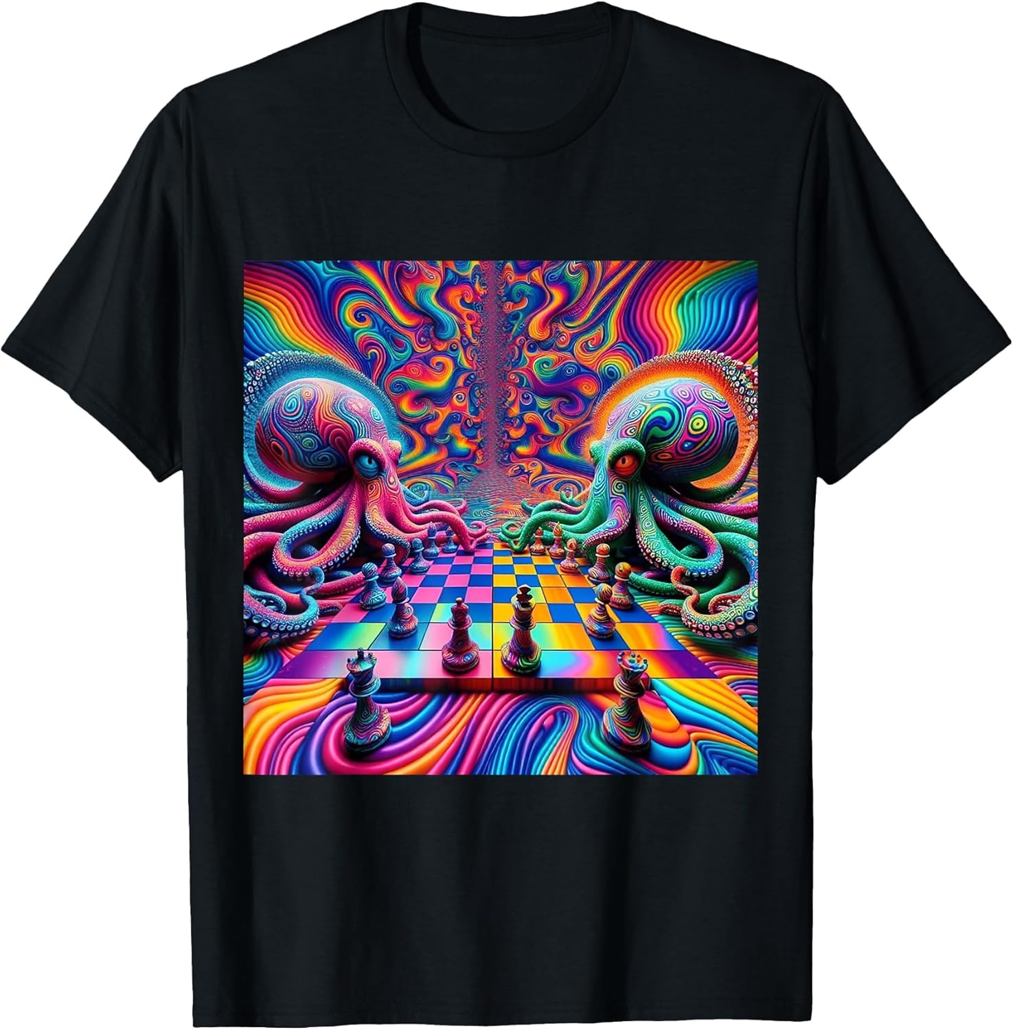 Trippy Octopus Alien Chess Battle EDM Music Rave Festival