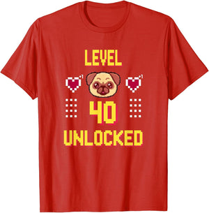 Level 40 Unlocked Funny Video Gamer 40th Birthday Pug