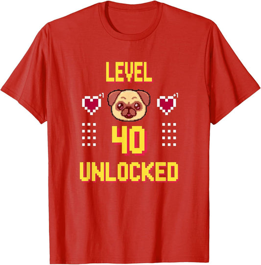 Level 40 Unlocked Funny Video Gamer 40th Birthday Pug