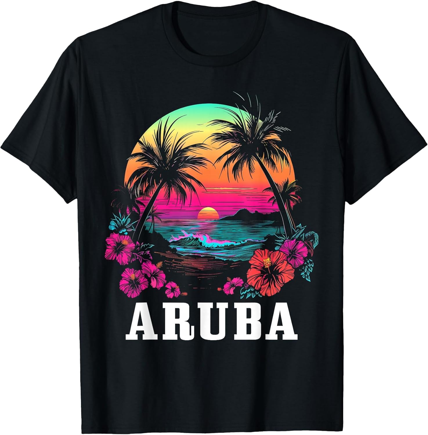 Aruba Vintage Souvenir Hibiscus Flowers Surfer Beach