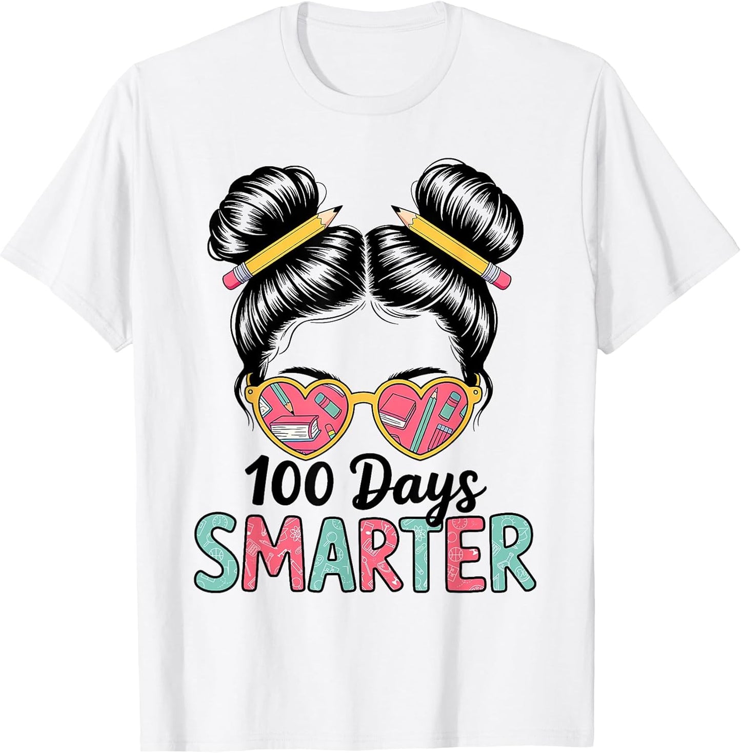 100 Days Smarter Messy Hair Bun Girls 100th Day of School