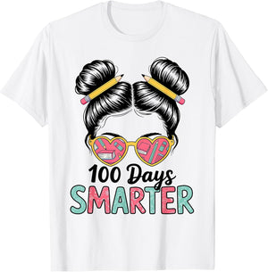 100 Days Smarter Messy Hair Bun Girls 100th Day of School