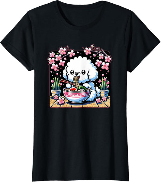 Kawaii Bichon Frise Dog Eating Ramen