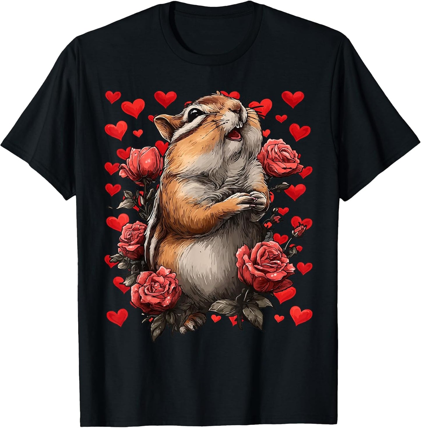 Cute Chipmunk with Red Roses Hearts Valentine’s Day Animal