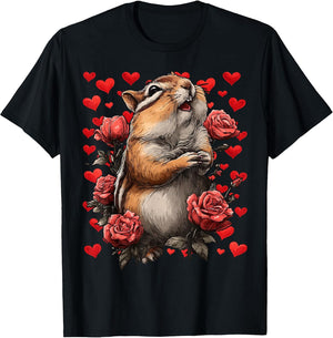 Cute Chipmunk with Red Roses Hearts Valentine’s Day Animal