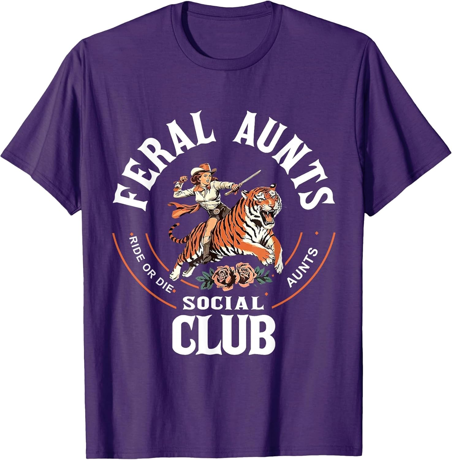 Feral Aunts Social Club Western Cowgirl Riding Tiger Retro