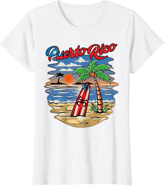 Puerto Rico Beach Puerto Rican Flag Retro Vintage 70s Sunset