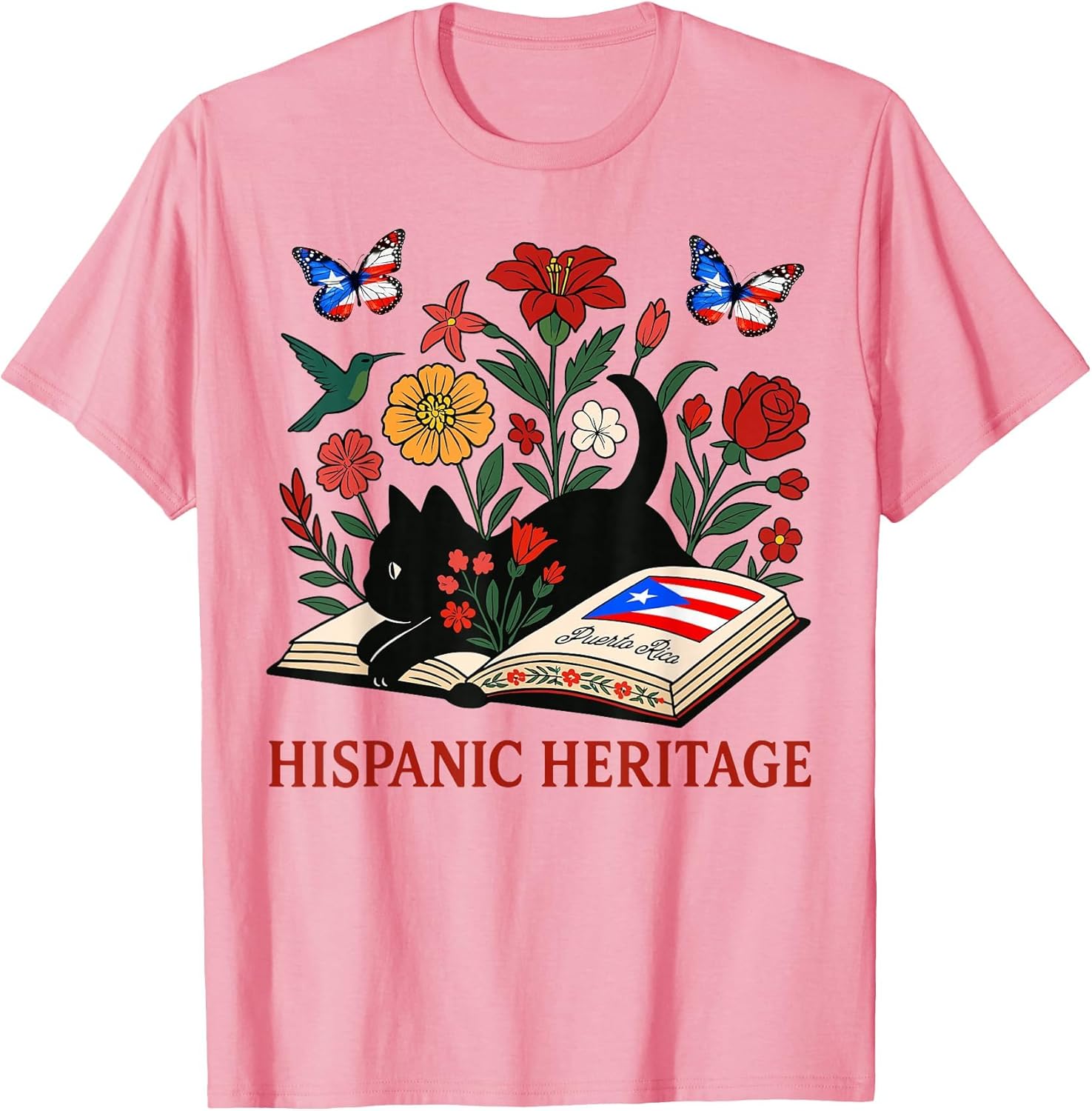 Puerto Rico Hispanic Heritage Month Book Cute Floral Cat Art