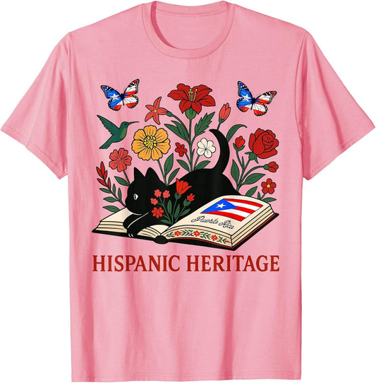 Puerto Rico Hispanic Heritage Month Book Cute Floral Cat Art
