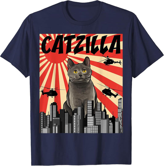 Funny Retro Japanese Catzilla Chartreux Cat