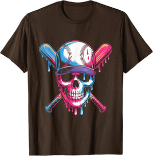 Baseball Skull with Bats Dripping Colors