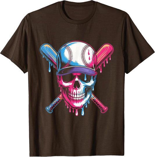 Baseball Skull with Bats Dripping Colors