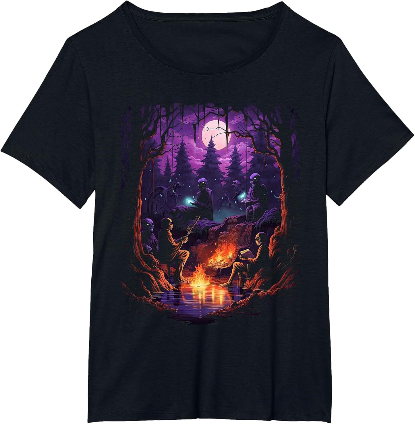 Vintage Ghost and Skeleton by Fire Camping Gothic Halloween
