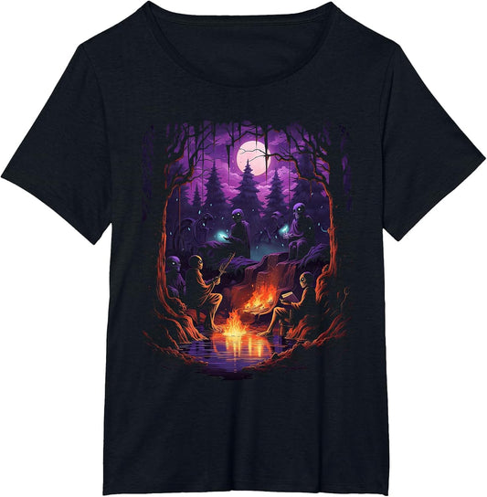 Vintage Ghost and Skeleton by Fire Camping Gothic Halloween