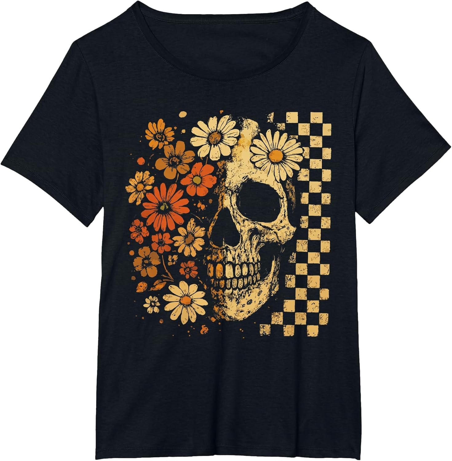 Floral Skull Grunge Retro Aesthetic Design