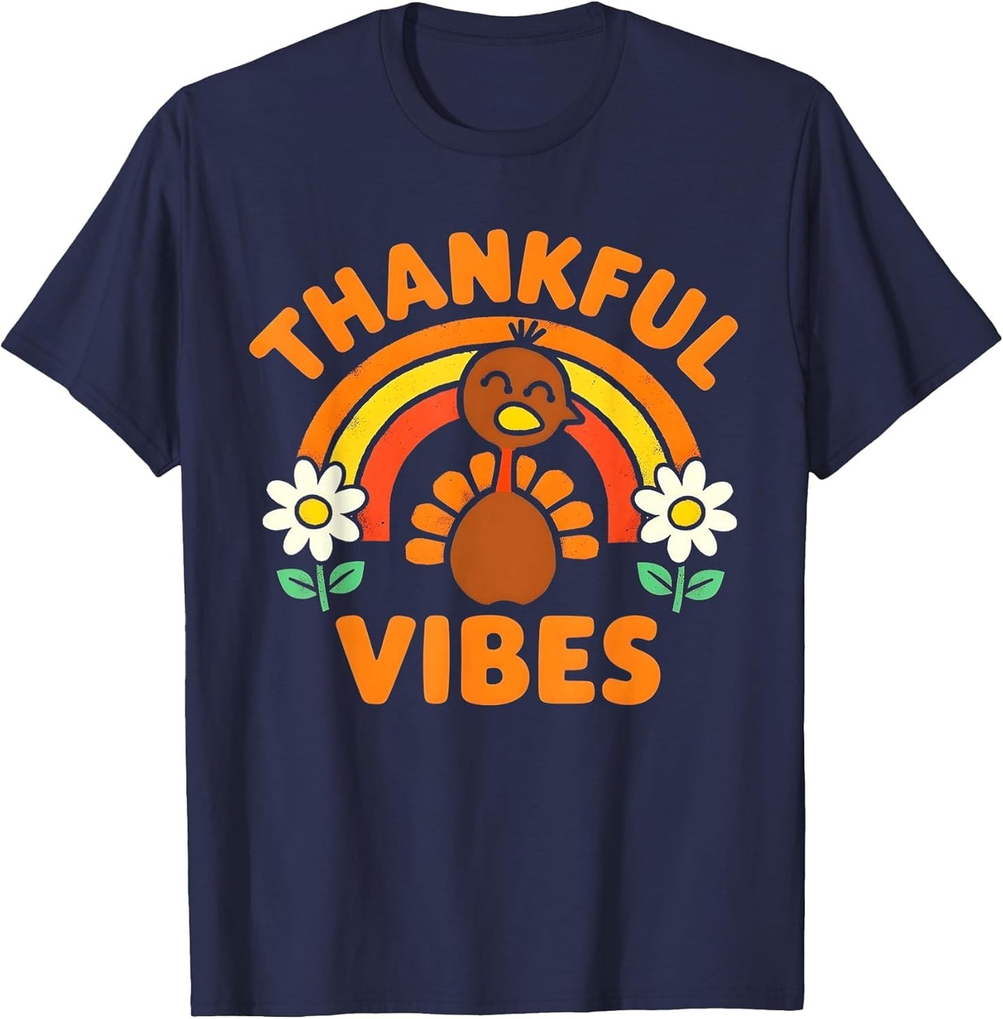 Thankful Vibes Turkey Rainbow Funny Retro Thanksgiving