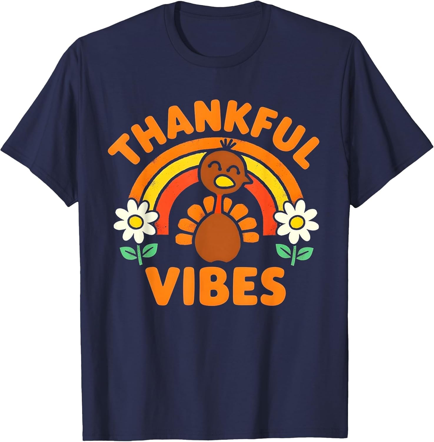 Thankful Vibes Turkey Rainbow Funny Retro Thanksgiving