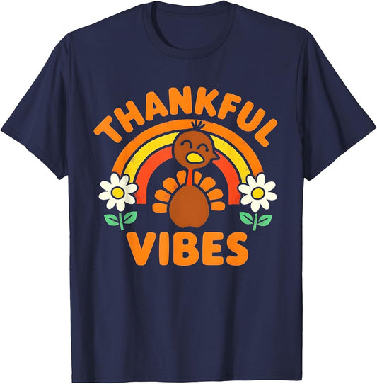 Thankful Vibes Turkey Rainbow Funny Retro Thanksgiving
