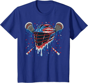 Patriotic American Flag Lacrosse Ice Cream Drip Lax Boys