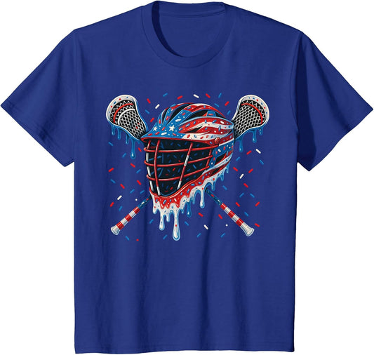 Patriotic American Flag Lacrosse Ice Cream Drip Lax Boys