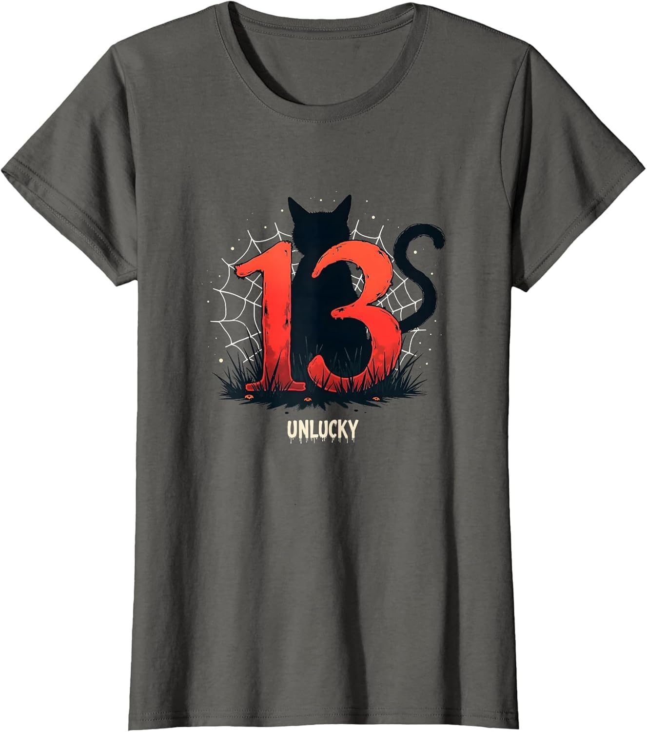 Halloween Minimalist Abstract 13 Unlucky Black Cat , Women, Asphalt Grey, X-Large