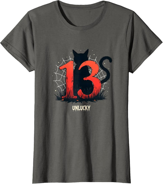 Halloween Minimalist Abstract 13 Unlucky Black Cat , Women, Asphalt Grey, X-Large