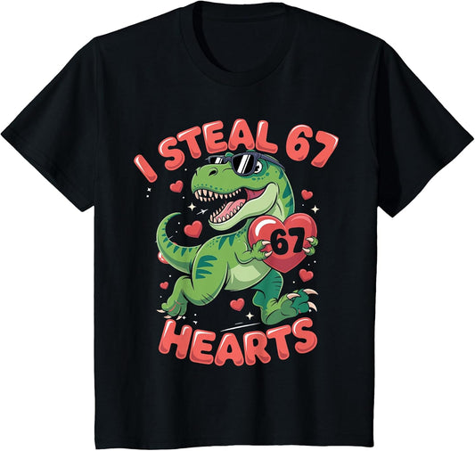67 Six Seven 6 7 I Steal Hearts Trex Dino Valentines Dino
