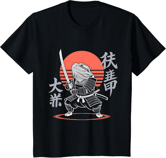 Funny Bearded Dragon Ninja Samurai Retro Anime Beardie Lover