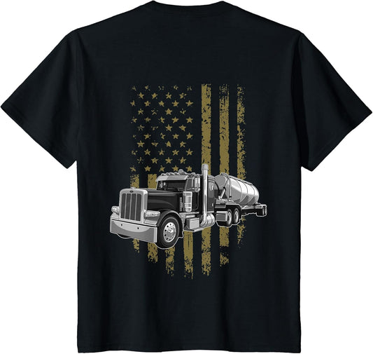 On Back- Big Rig Semi Trailer Truck Driver USA American Flag