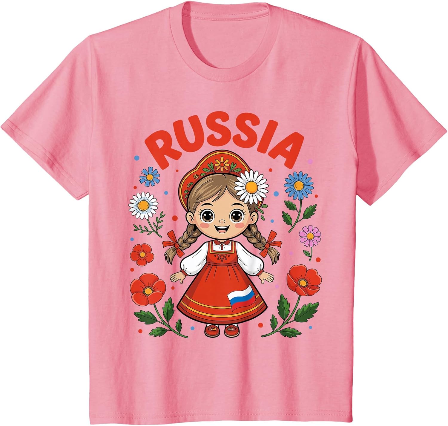 Cute Russia Girl Traditional Folk Dress and Flowers for Kids